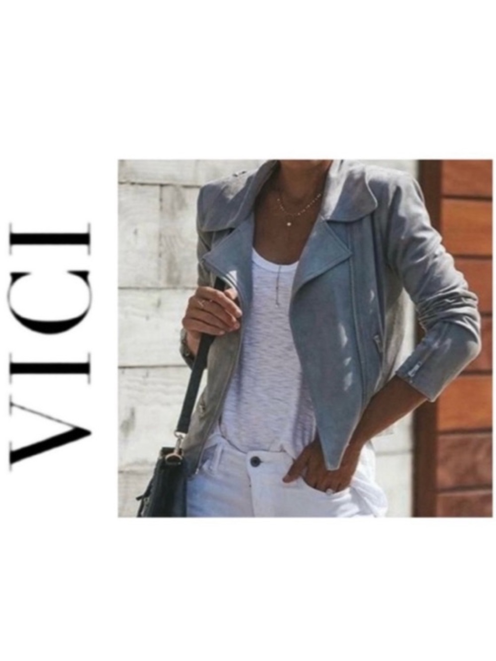 NWOT VICI Market Moto Jacket in Light Gray Small
